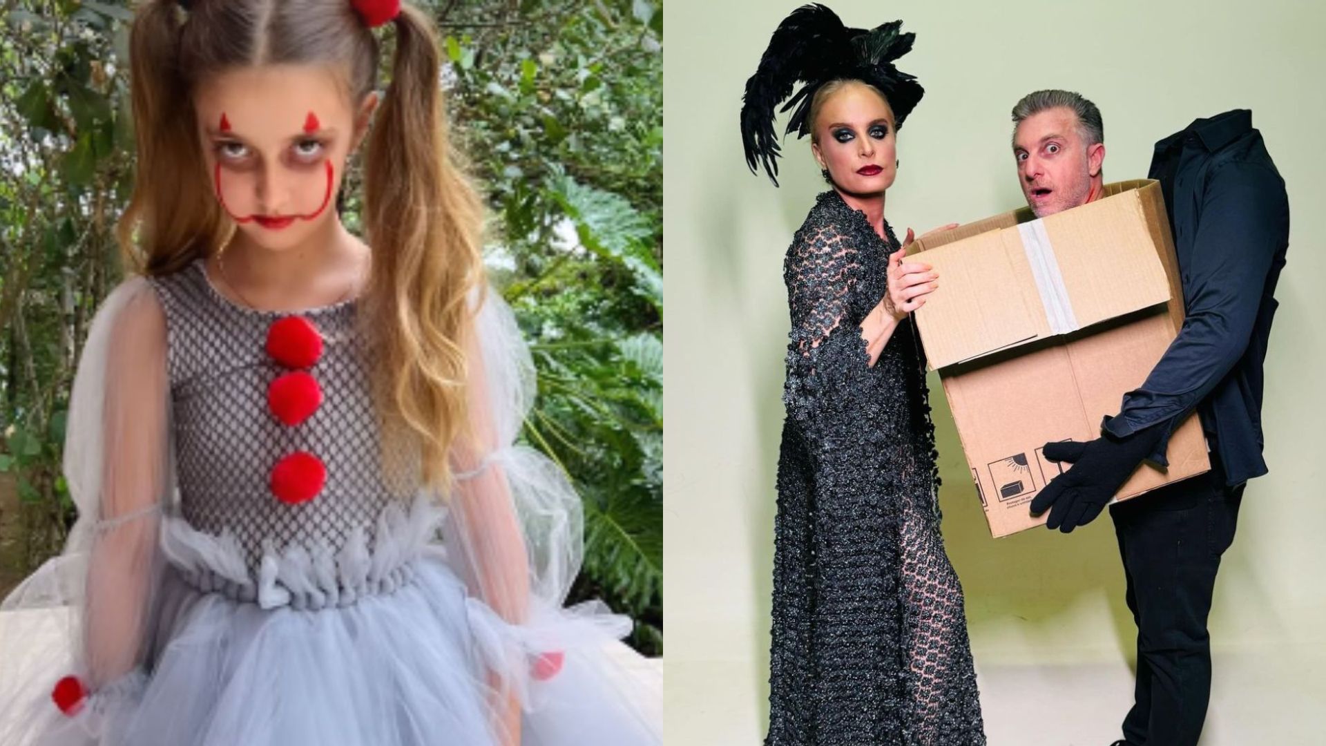 Angelica e Luciano Huck e a filha caçula, Eva, fantasiados para o Halloween