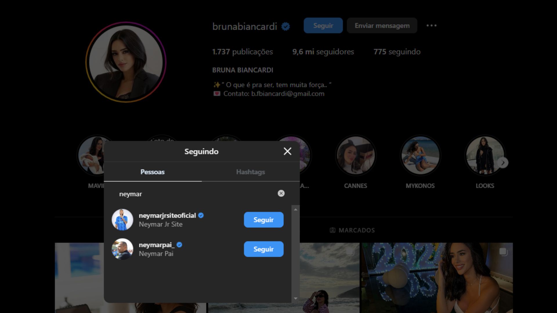 Bruna Biancardi deixa de seguir Neymar Jr. no Instagram
