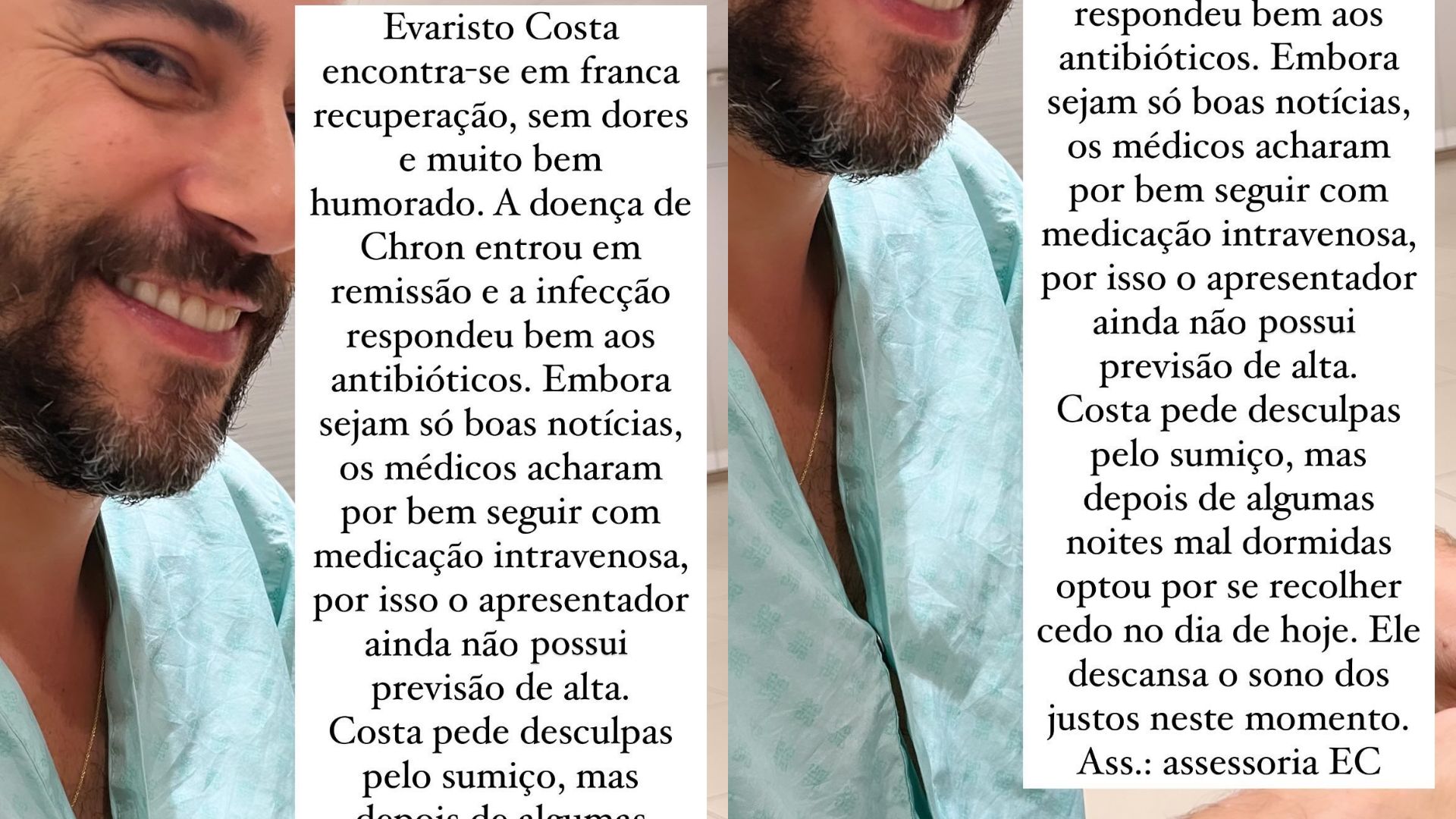 Stories de Evaristo Costa atualizando estado de saúde