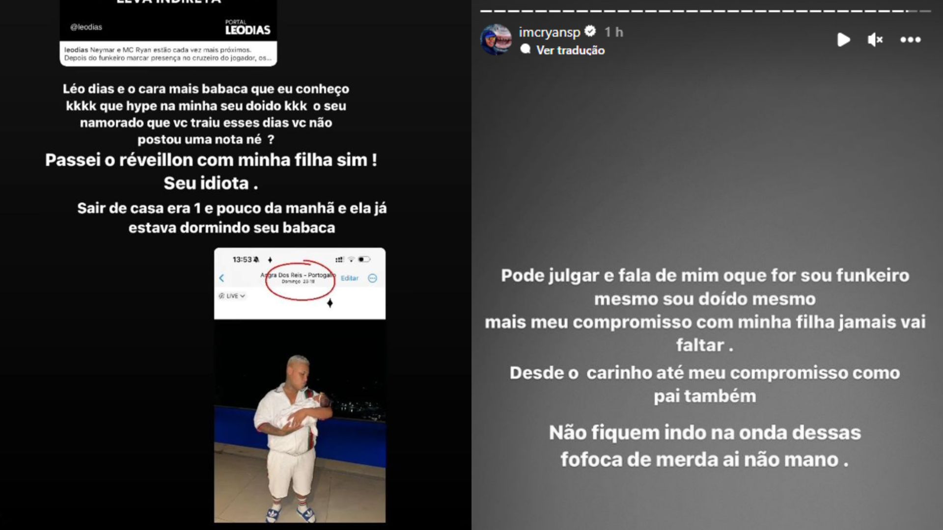 Stories de MC Ryan sobre passar o ano novo com Neymar Jr., e não com sua filha recém-nascida