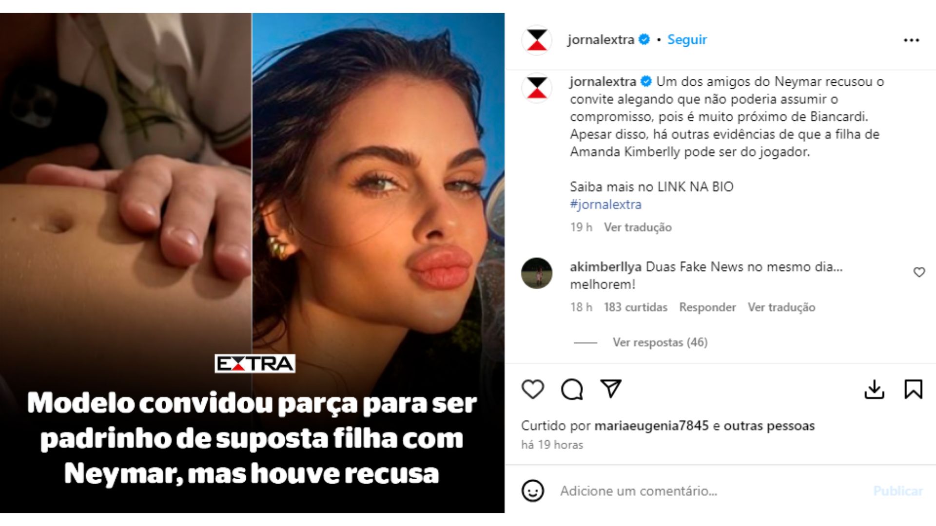 Suposta mãe de filha de Neymar rebate "fake news" sobre assunto nas redes sociais