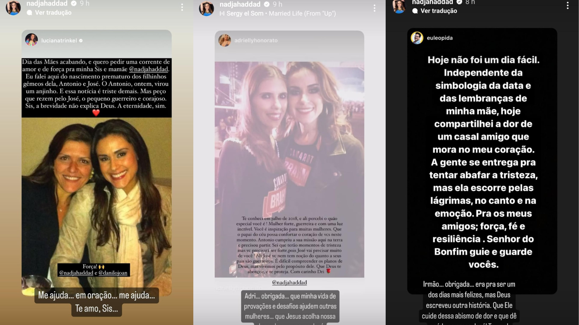 Nadja mensagens de apoio nos stories