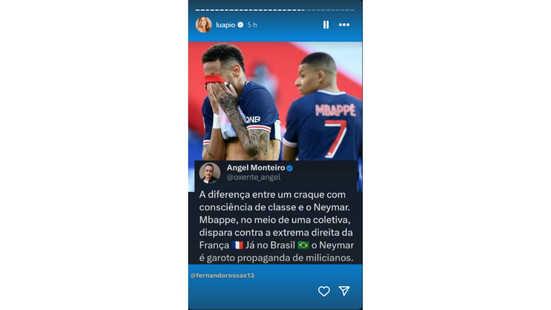 print de intsgaram como foto de neymar e mbappe