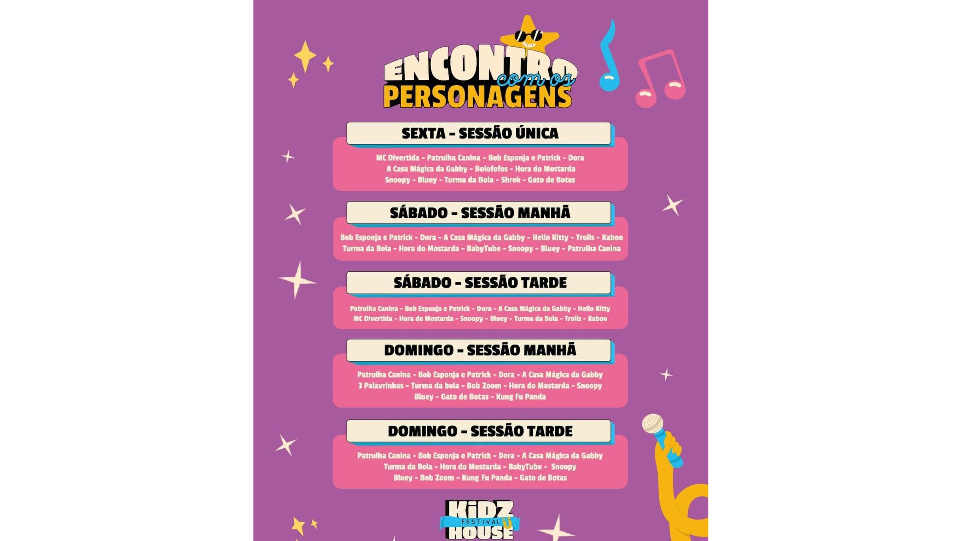 Programação dos personagens presentes 