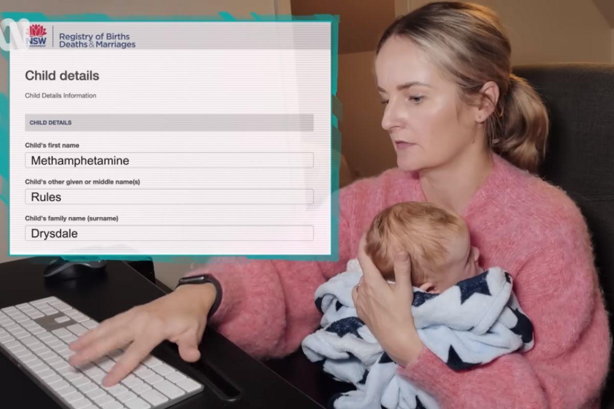Cartório aceita registro de bebê com nome absurdo que faz apologia à droga sintética, Metanphetamine Rules, Metanfetamina Manda, Metanfetamina É Demais, Kirsten Drysdale, WTFAQ TV ABC, jornalista australiana registra bebê com nome de droga, mãe coloca nome de filho de Metanfetamina