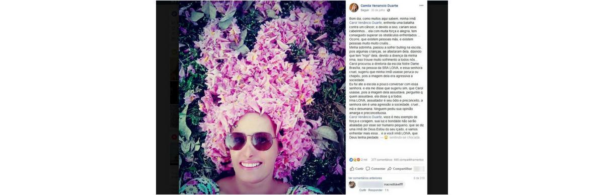 Mãe com câncer é ofendida por causa de sua aparência pela diretora do colégio da filha