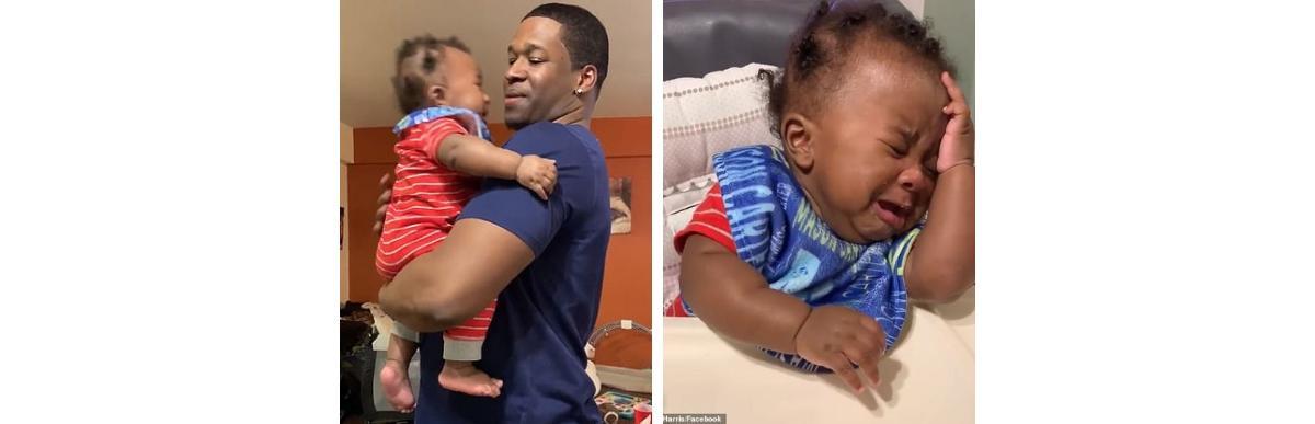 Bebê fica inconformado com novo visual do pai e cai no choro