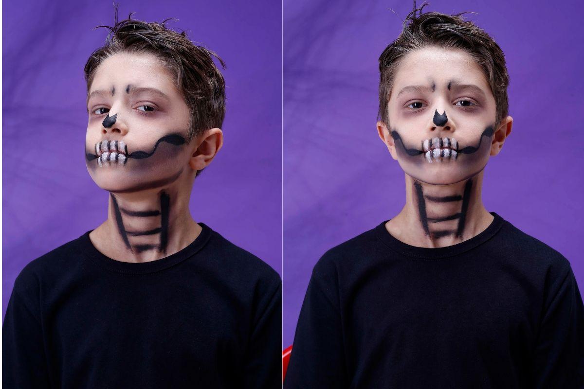 Aprenda a fazer maquiagem de caveira no seu filho para se divertir no Halloween