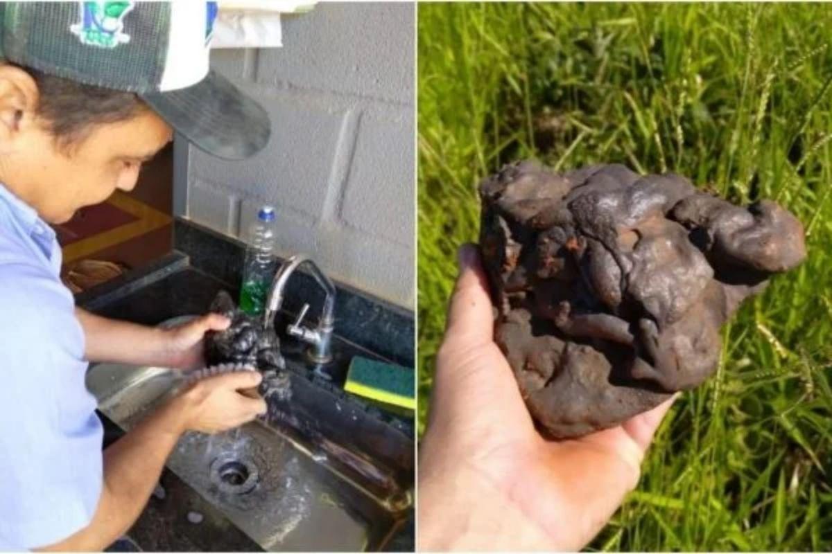 Vídeo: Morador de Triângulo Mineiro viraliza ao lavar fragmento de meteoro