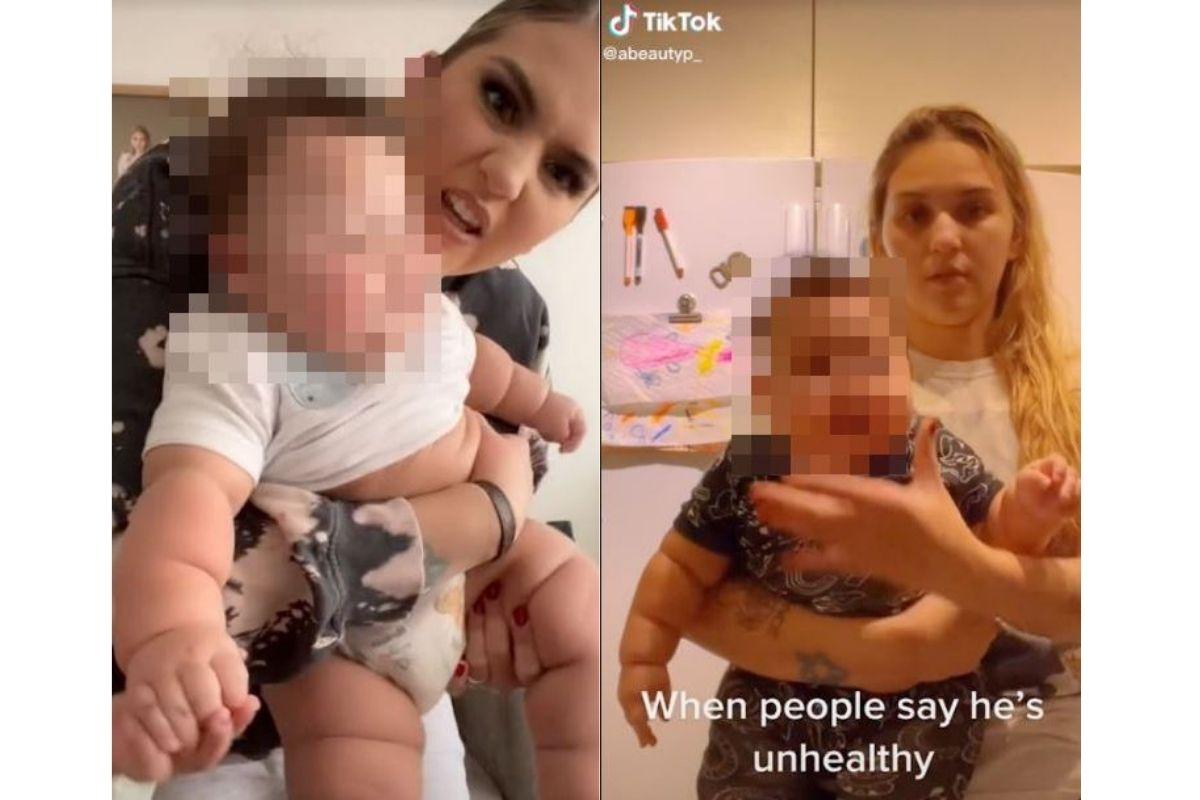 A mãe mostrou como pega o filho no colo