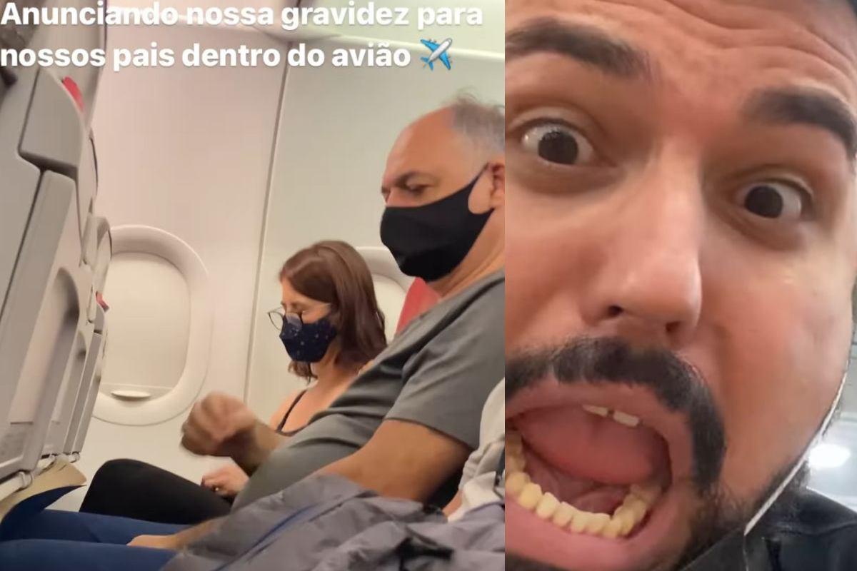 O casal contou a notícia da gravidez dentro do avião