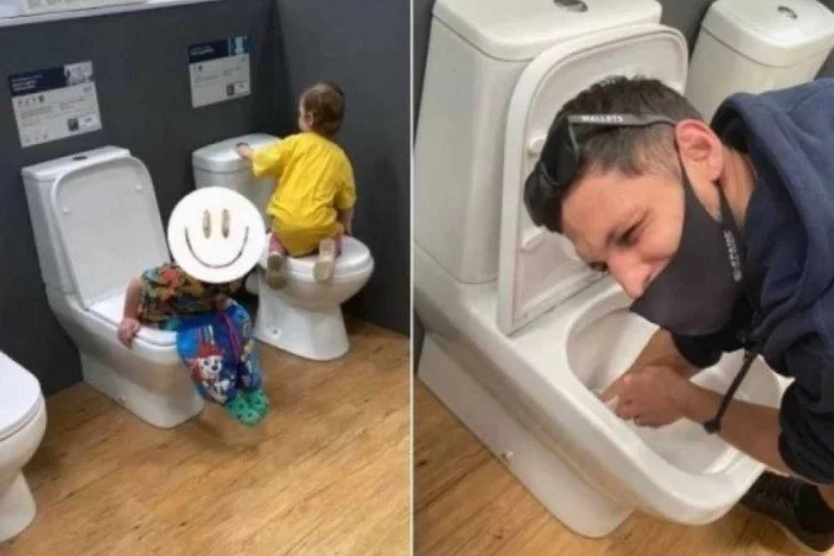 O menino usou o ‘banheiro’ no meio da loja