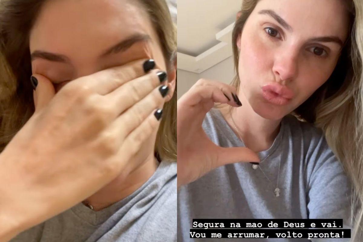 A modelo apareceu chorando nas redes sociais por conta que irá ter um compromisso e deixará a filha em casa