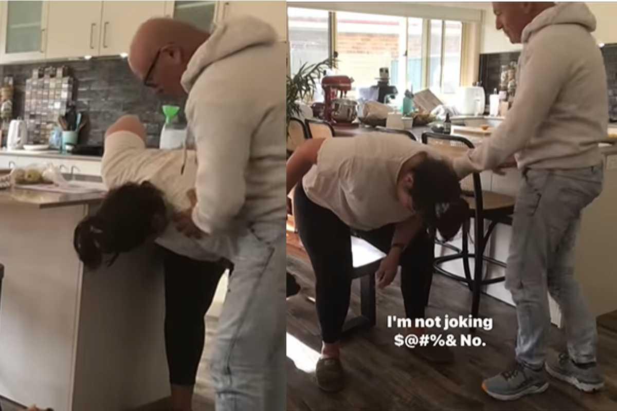 Uma mulher grávida decidiu fazer uma pegadinha com o pai e fingiu estar em trabalho de parto