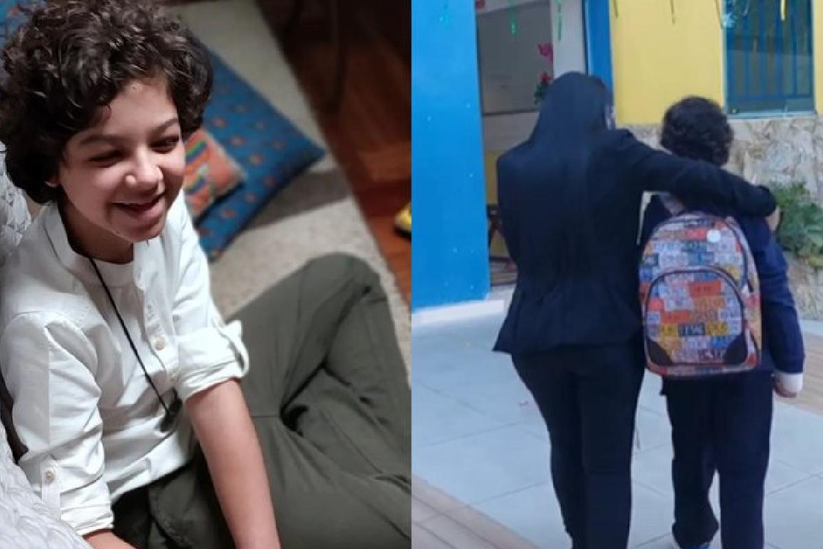 Registros de Gustavo voltando para a escola