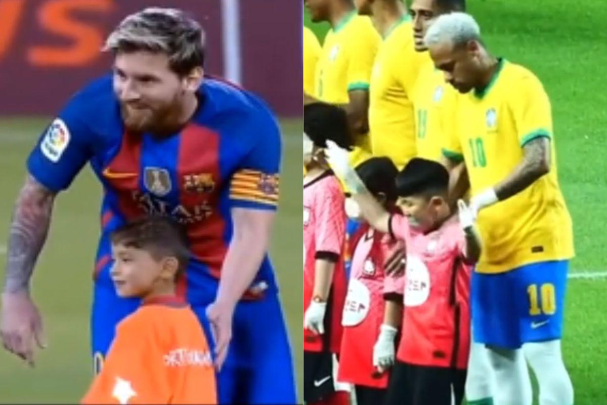 Crianças entram em campo com jogadores