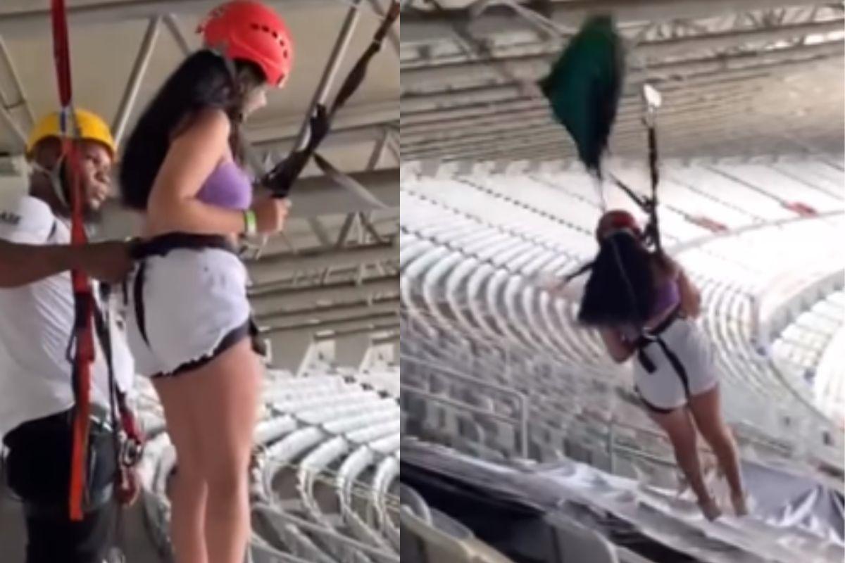 Filha de comentarista esportivo despenca de tirolesa