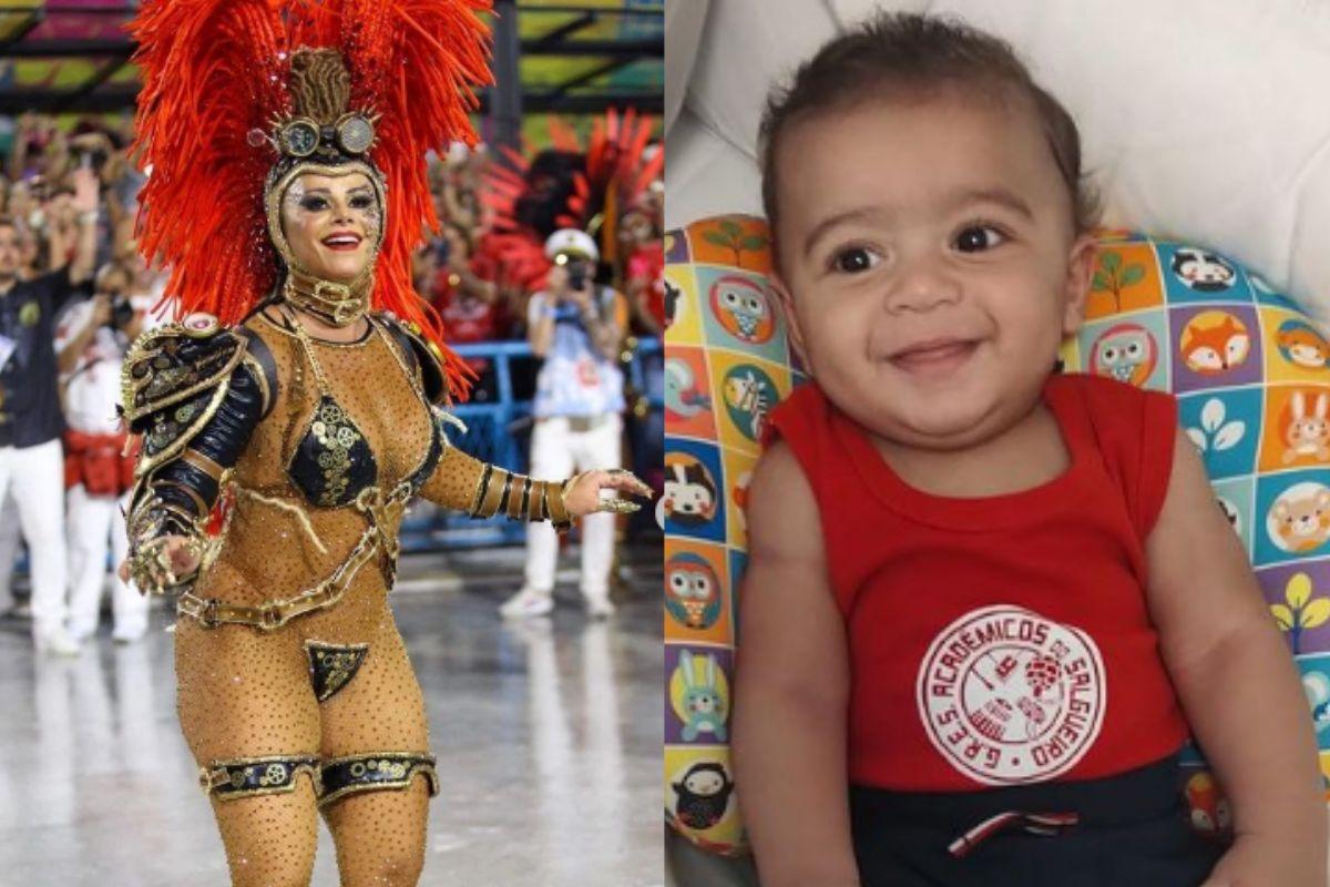 Viviane Araujo leva filho para ensaio de Carnaval