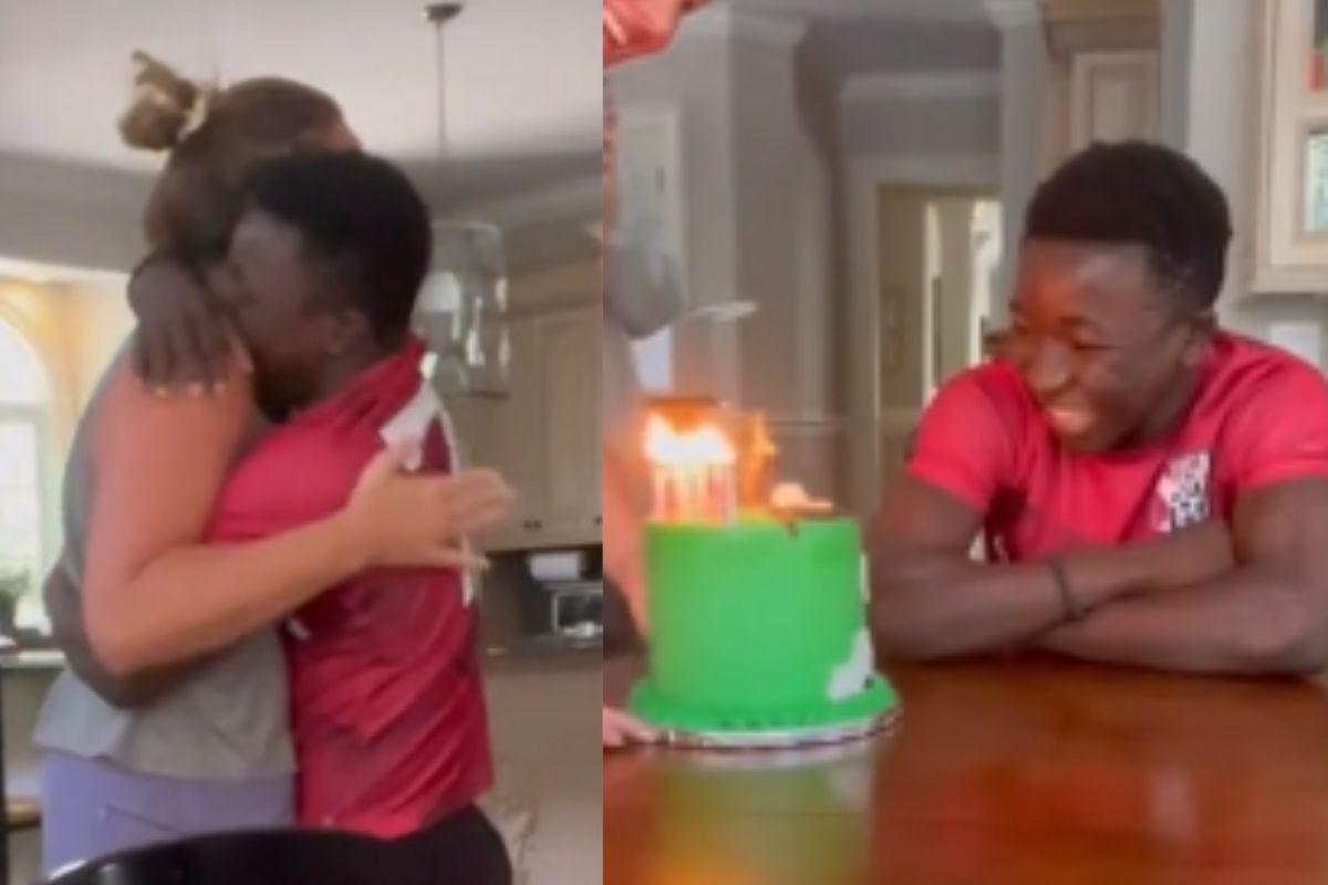 Menino ganha bolo de aniversário pela primeira vez e emociona