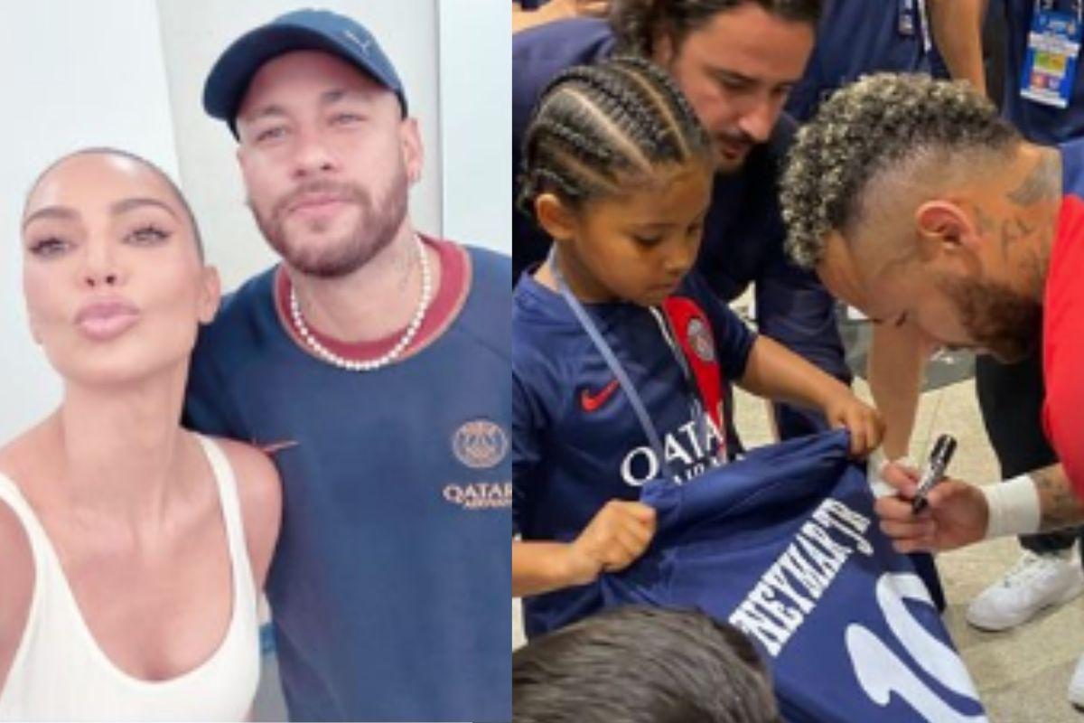 O filho da empresária com o rapper Kanye West conheceu o ídolo e até ganhou camiseta autografada