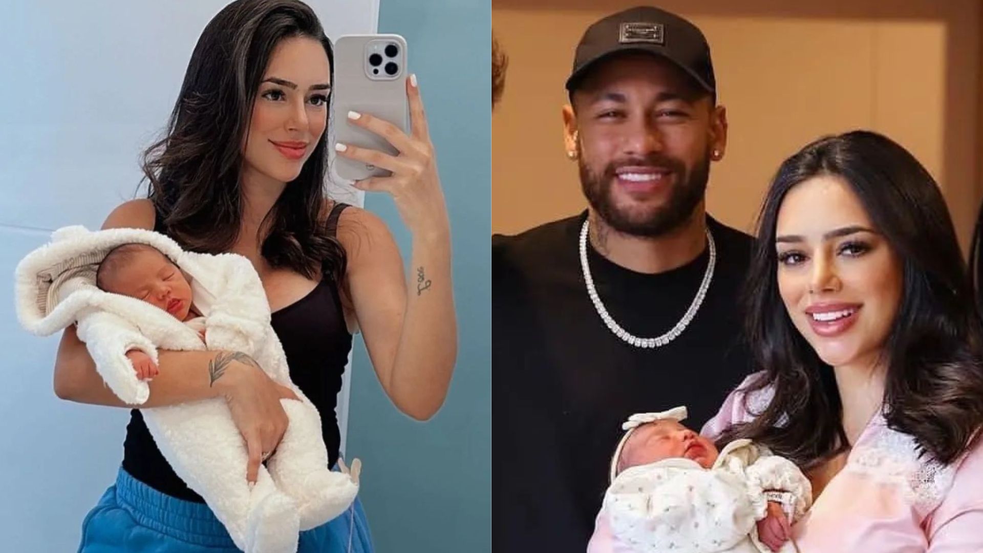 Bruna Biancardi e Neymar Jr. com a filha Mavie no colo