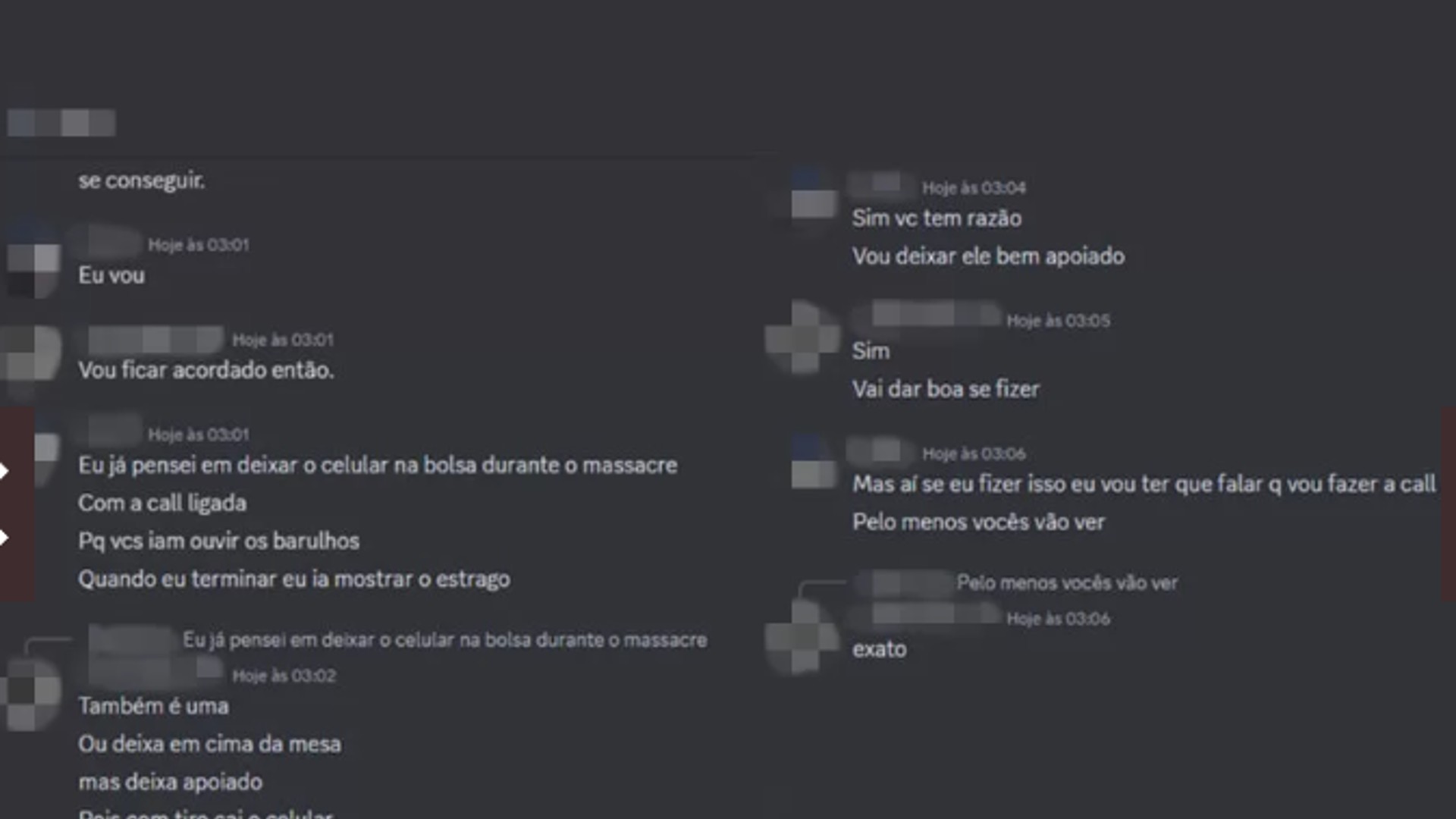 Conversa que mostra adolescente planejando o ataque
