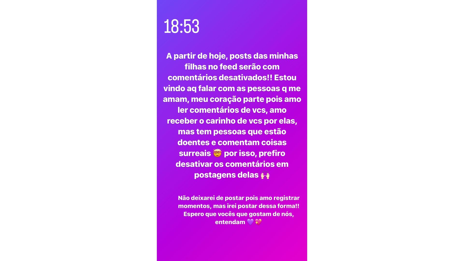 Virginia desativa comentários em postagens das filhas