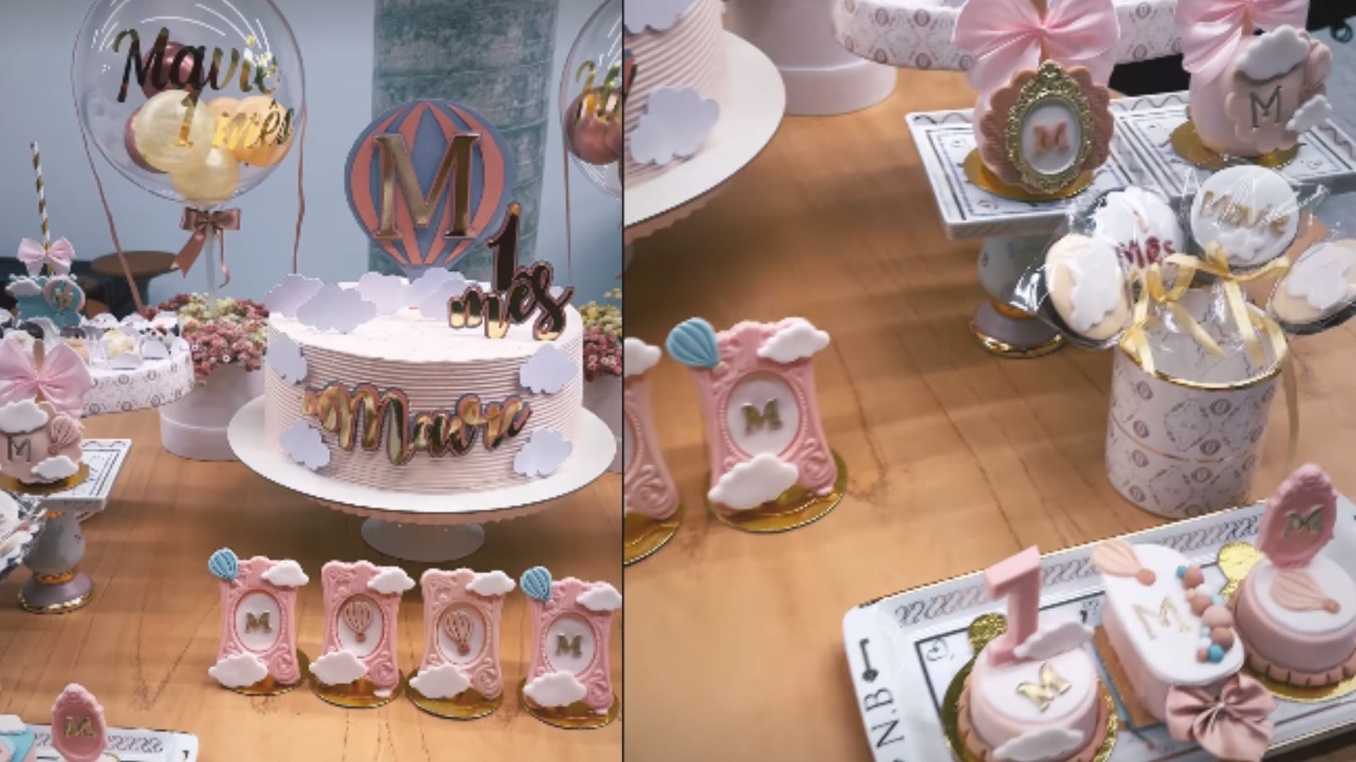 Mesa de decoração da festa de primeiro mês de Mavie, filha de Neymar e Bruna Biancardi