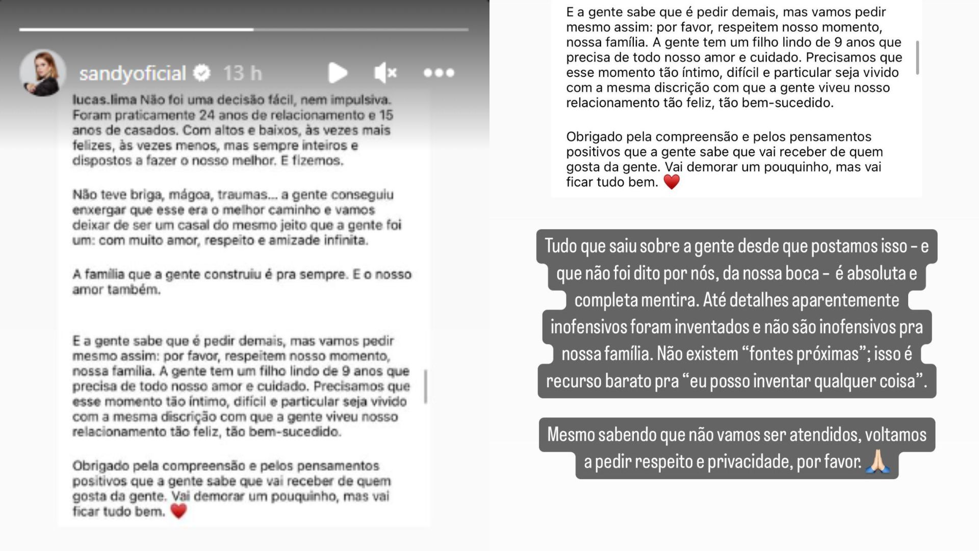 Story de Sandy falando sobre reconciliação com Lucas Lima
