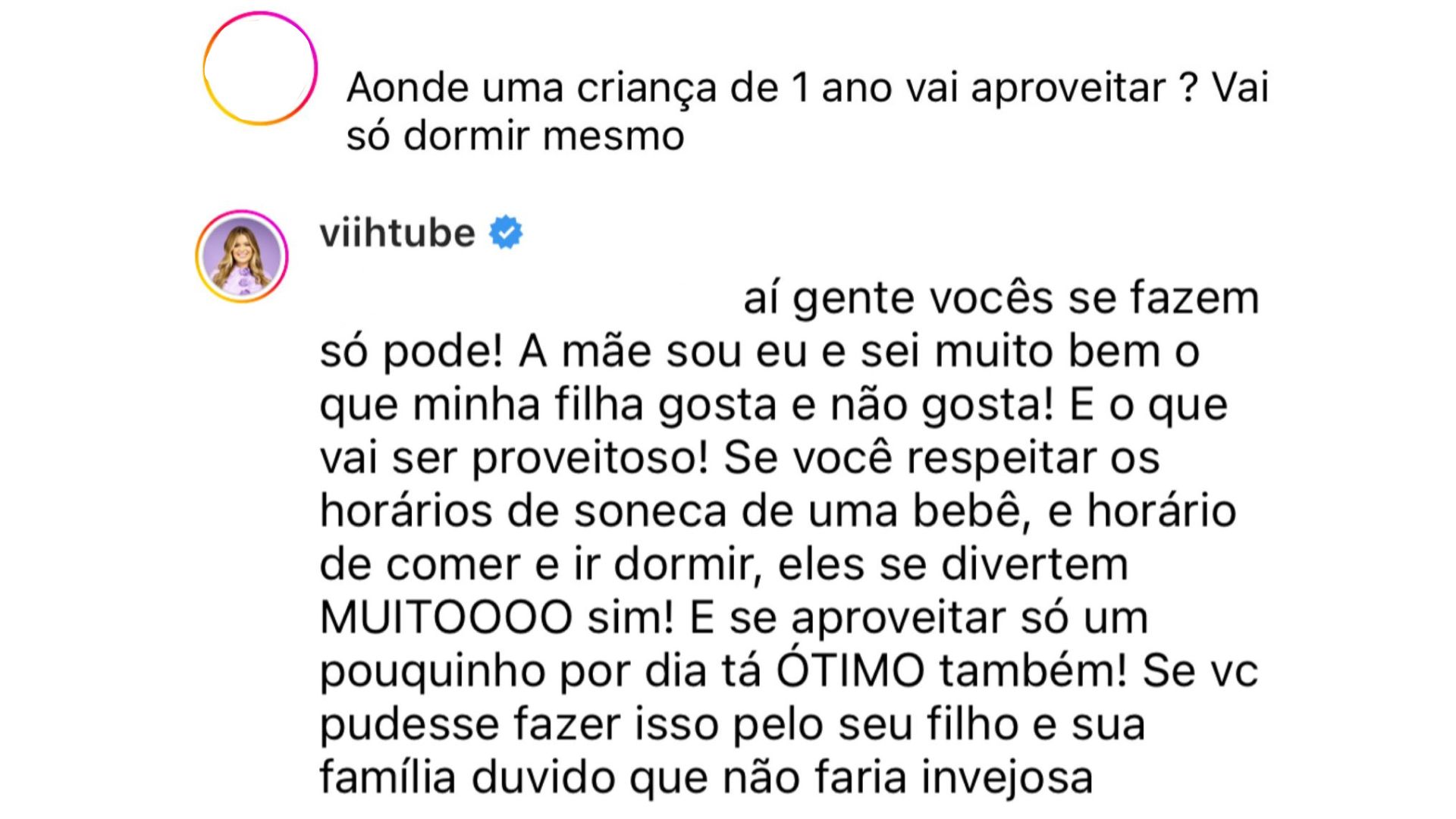 Viih Tube responde crítica à aniversário de 1 ano de Lua'
