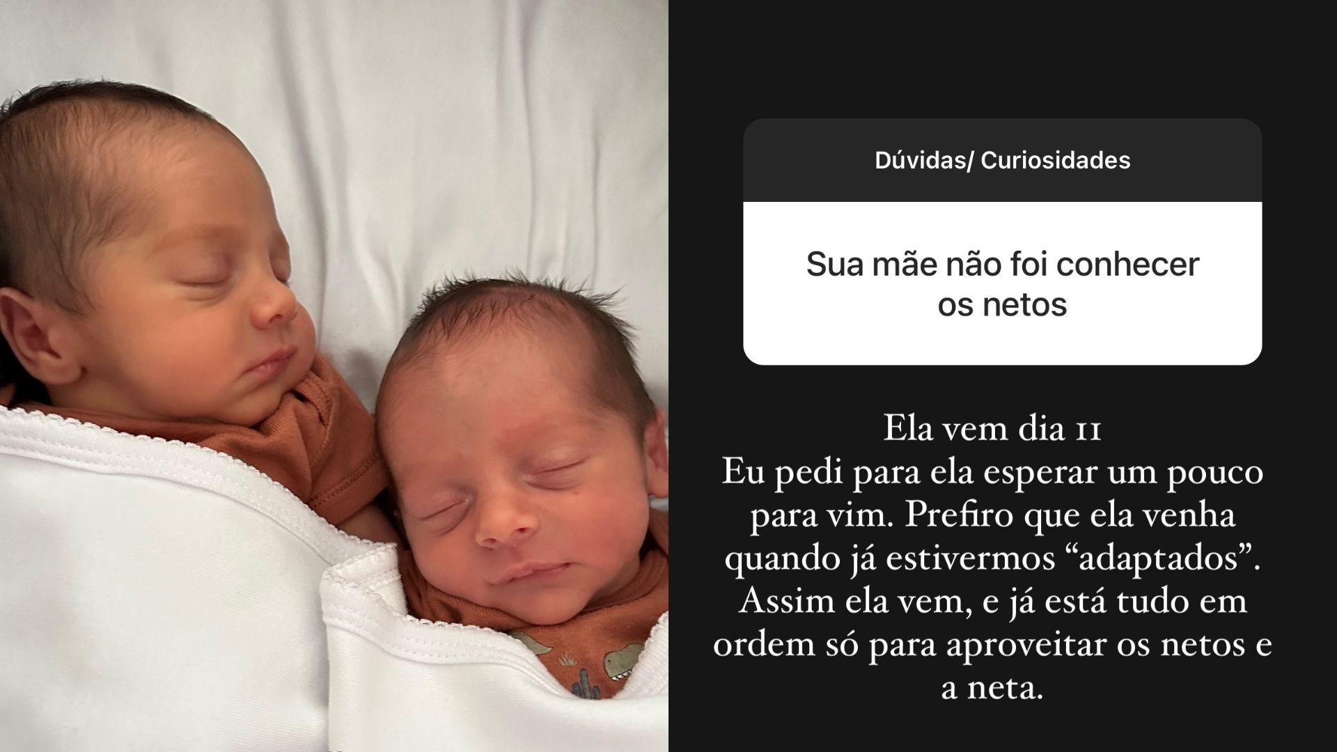 Gêmeos Álvaro e Antônio filhos de Bárbara Evans, que responde caixa de pergunta sobre a mãe, Monique Evans ainda não ter ido conhecê-los