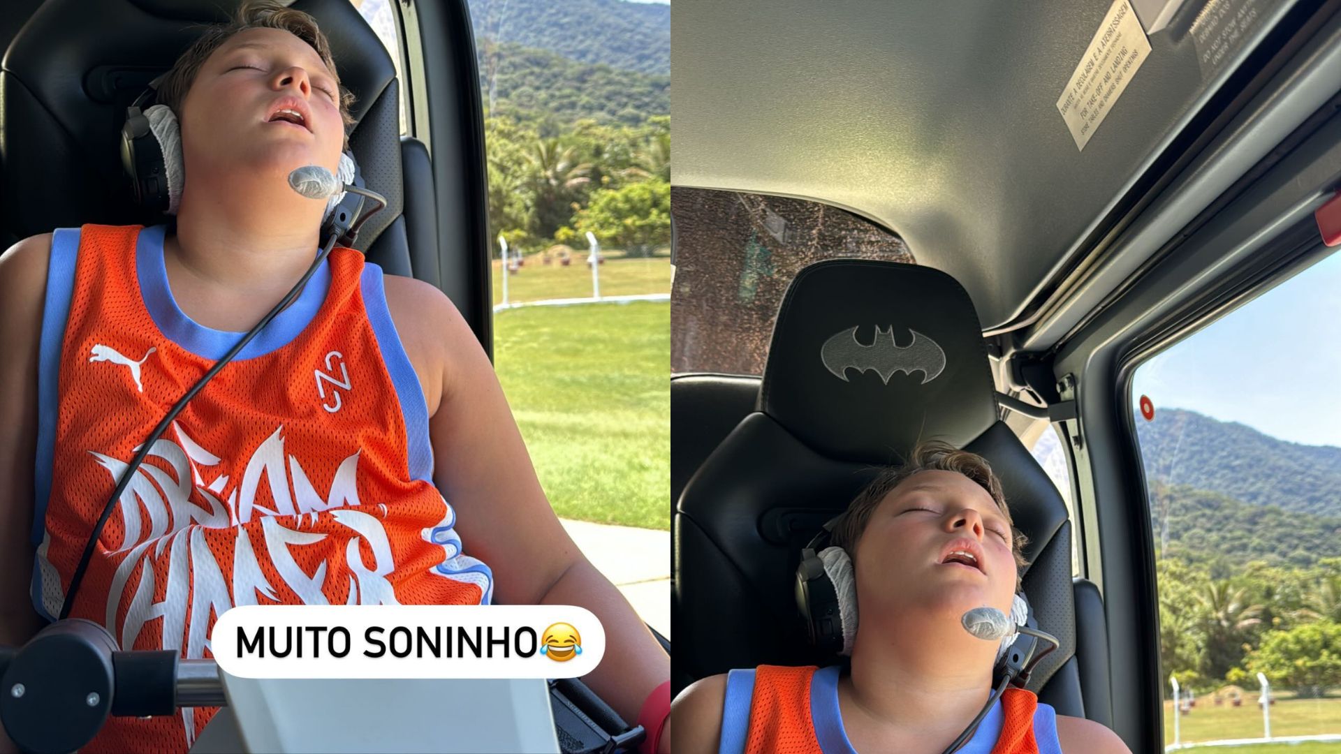 Davi Lucca dormindo em helicóptero em Storie postado por Neymar na volta de cruzeiro Ney Em Alto Mar