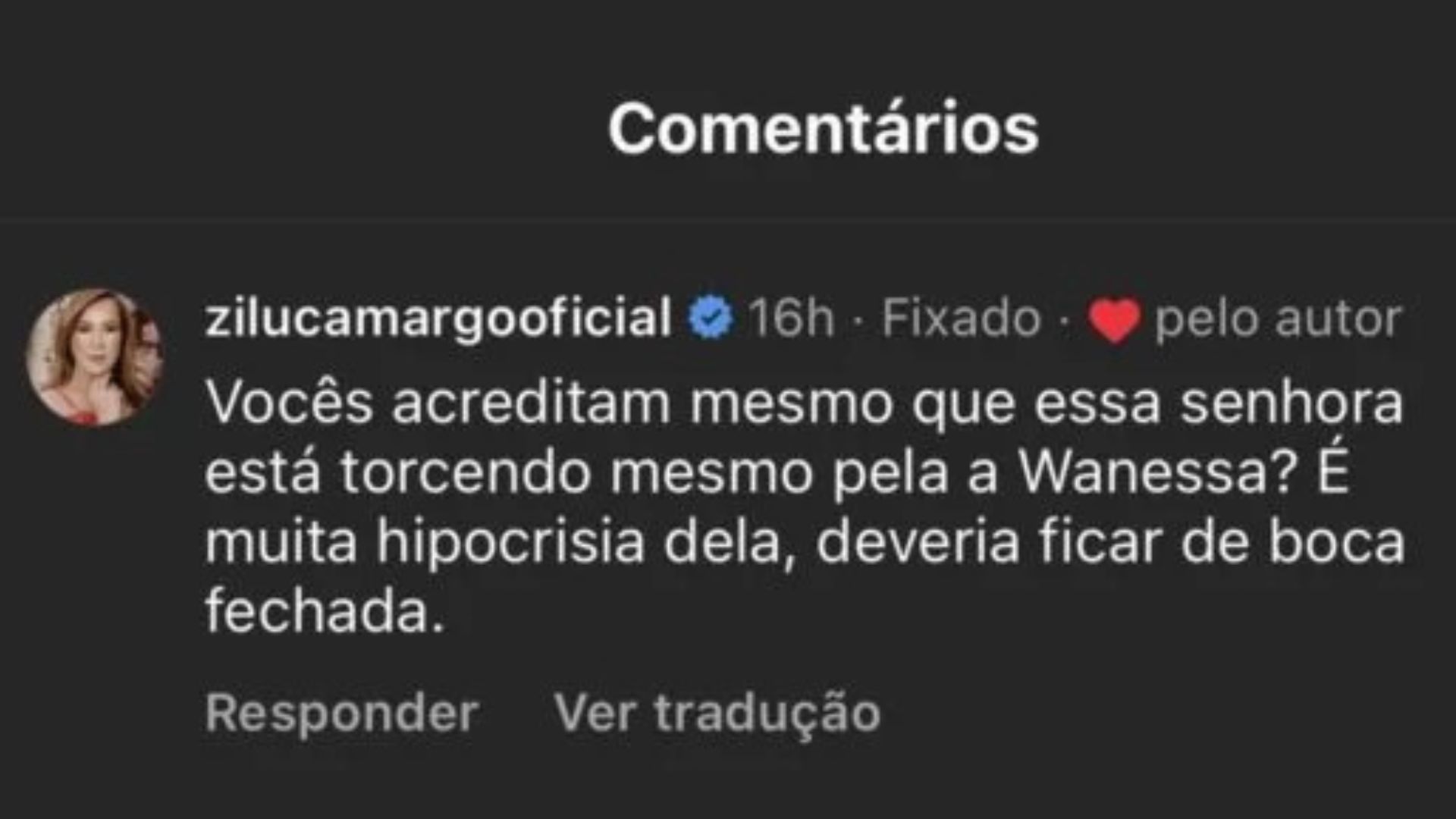 Comentário de Zilu Godoi sobre Graciele torcer para Wanessa no BBB