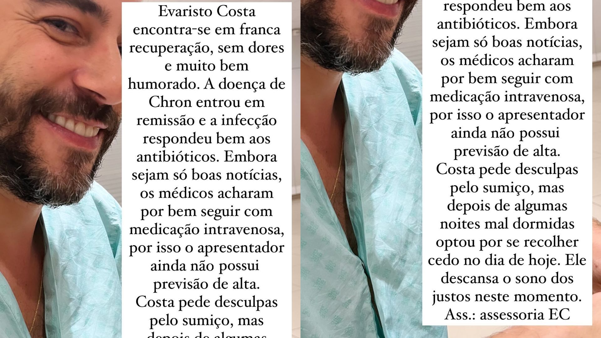 Stories de Evaristo Costa atualizando estado de saúde