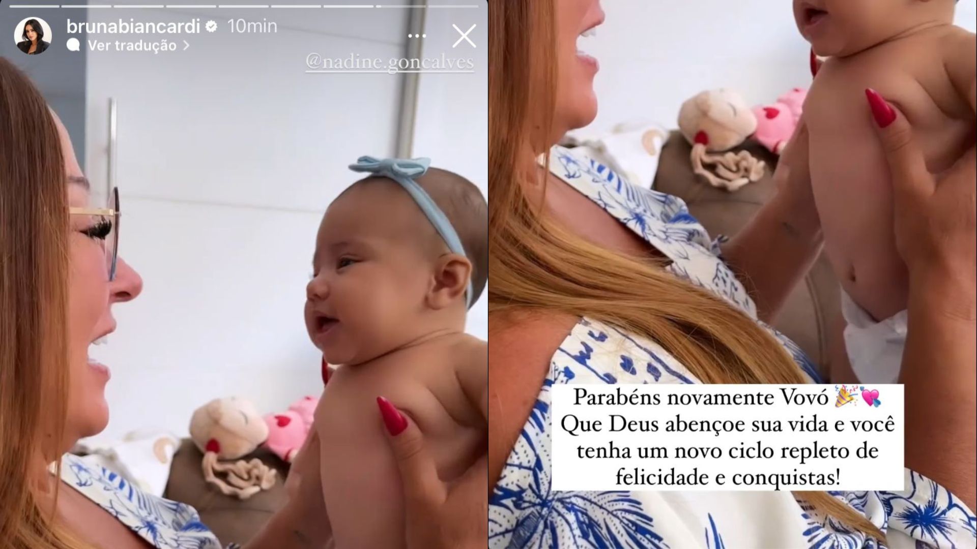 Stories de Bruna Biancardi parabenizando Nadine Gonçalves
