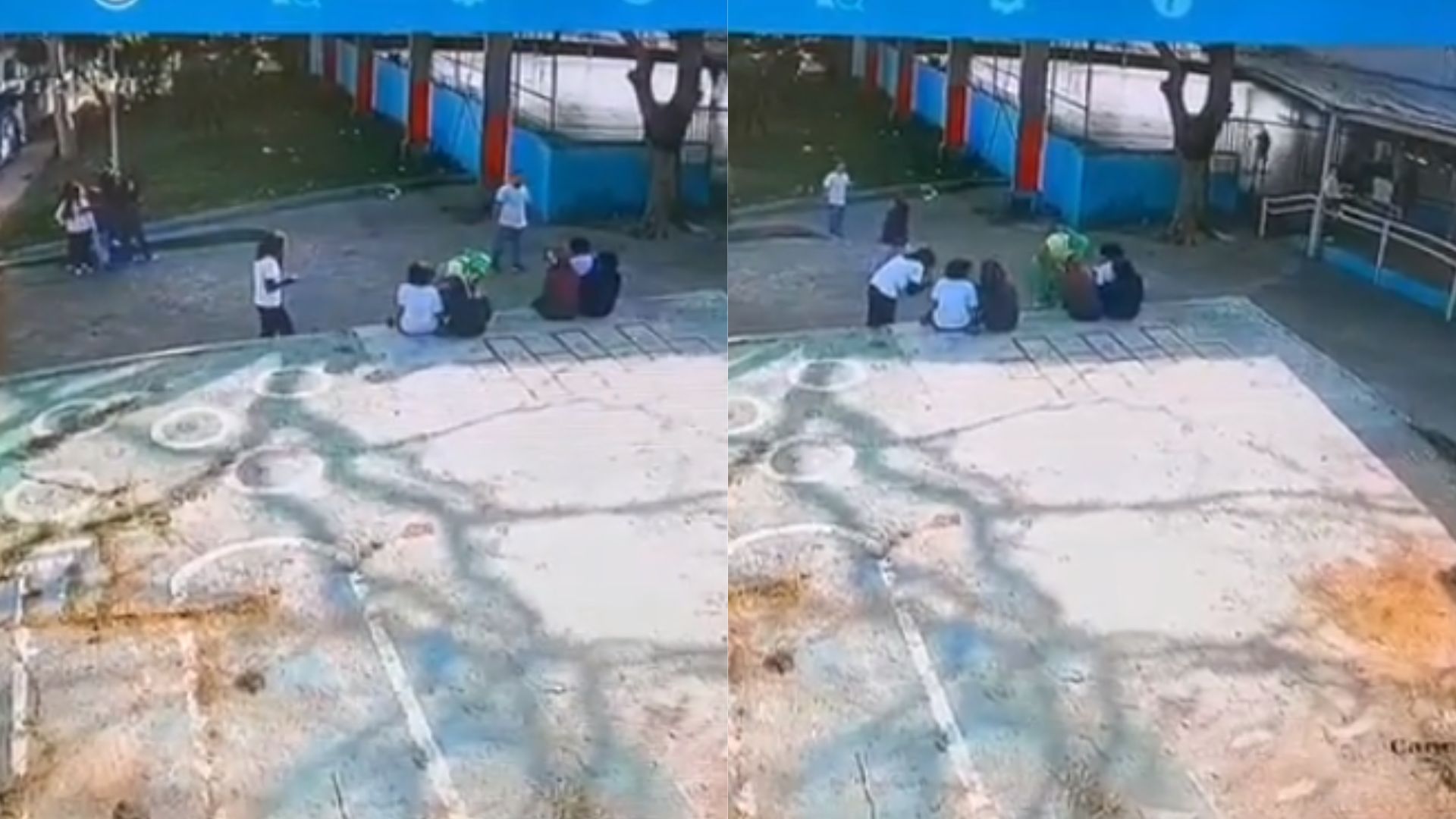lixeiro e estudantes no pátio de escola