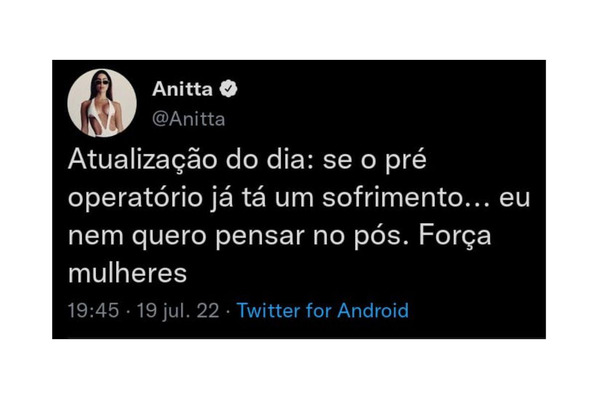 Anitta está em pré-operatório