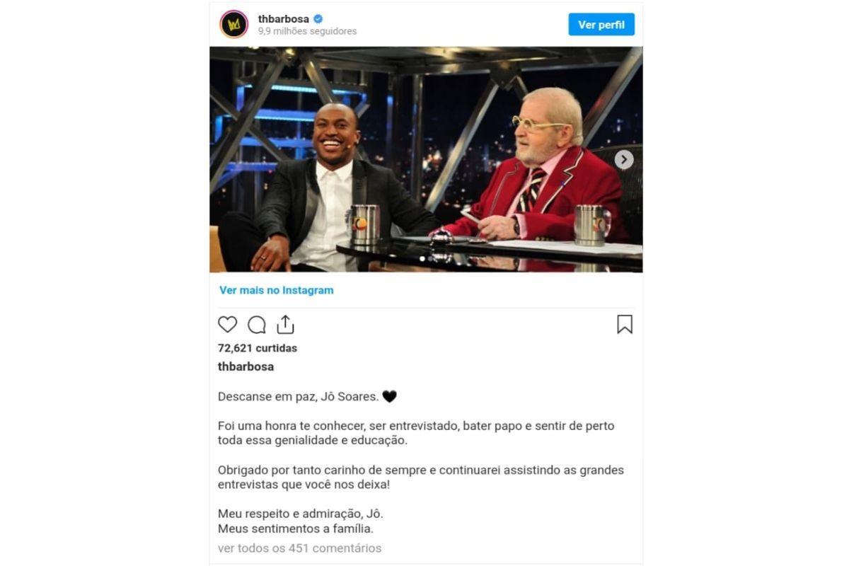 O cantor Thiaguinho agradeceu carinho que recebeu do apresentador e relembra entrevista (Foto: Reprodução/Instagram)