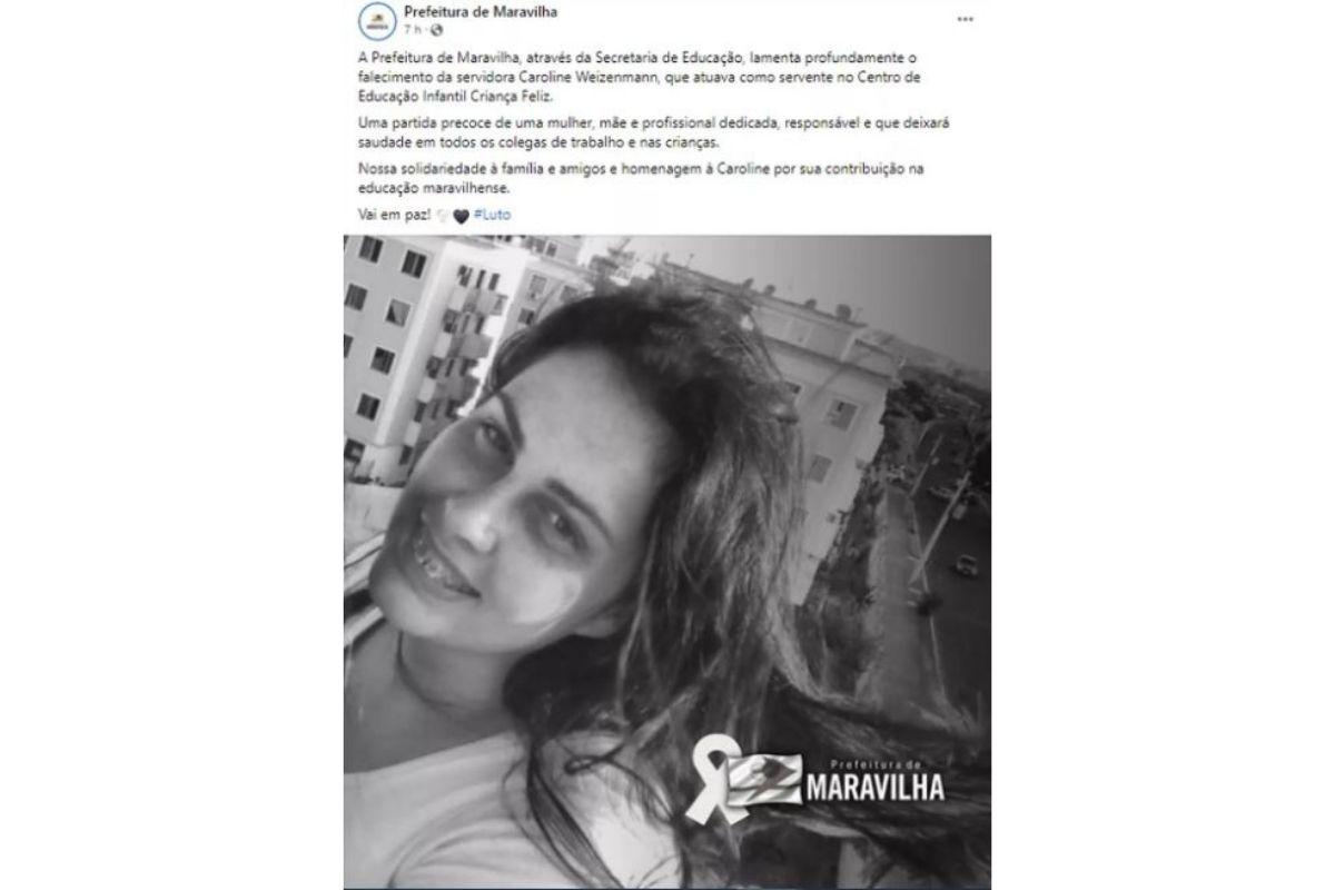 A prefeitura de Maravilha publicou uma nota de luto
