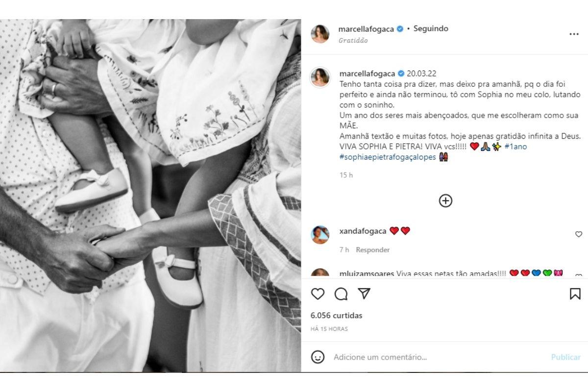 Marcella Fogaça e Joaquim Lopes comemoram 1 ano das filhas gêmeas