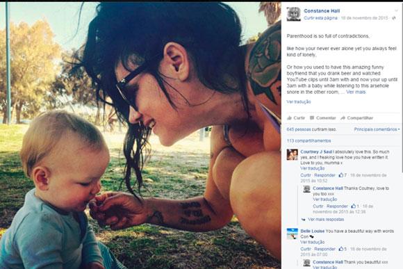 Maternidade é tão cheia de contradições, diz Constance em mais um post (Foto: Reprodução/Facebook/Constance Hall)