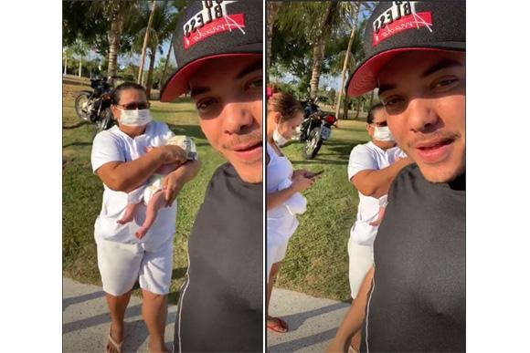 Babás do filho de Wesley Safadão usam máscaras (Foto: Reprodução/ Instagram @wesleysafadao)