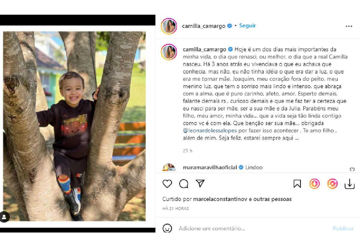 Camilla Camargo fez uma publicação especial pelos 3 anos do filho, Joaquim