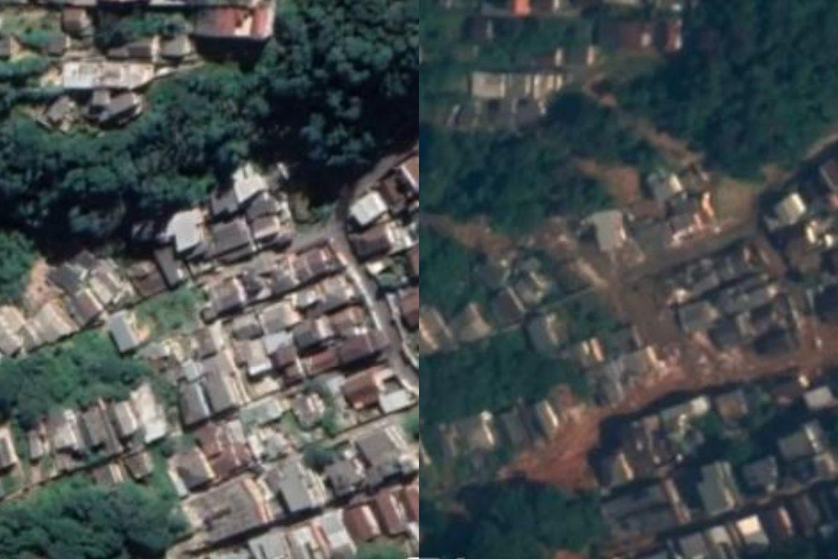O satélite mostrou como Petrópolis ficou destruída depois da chuva