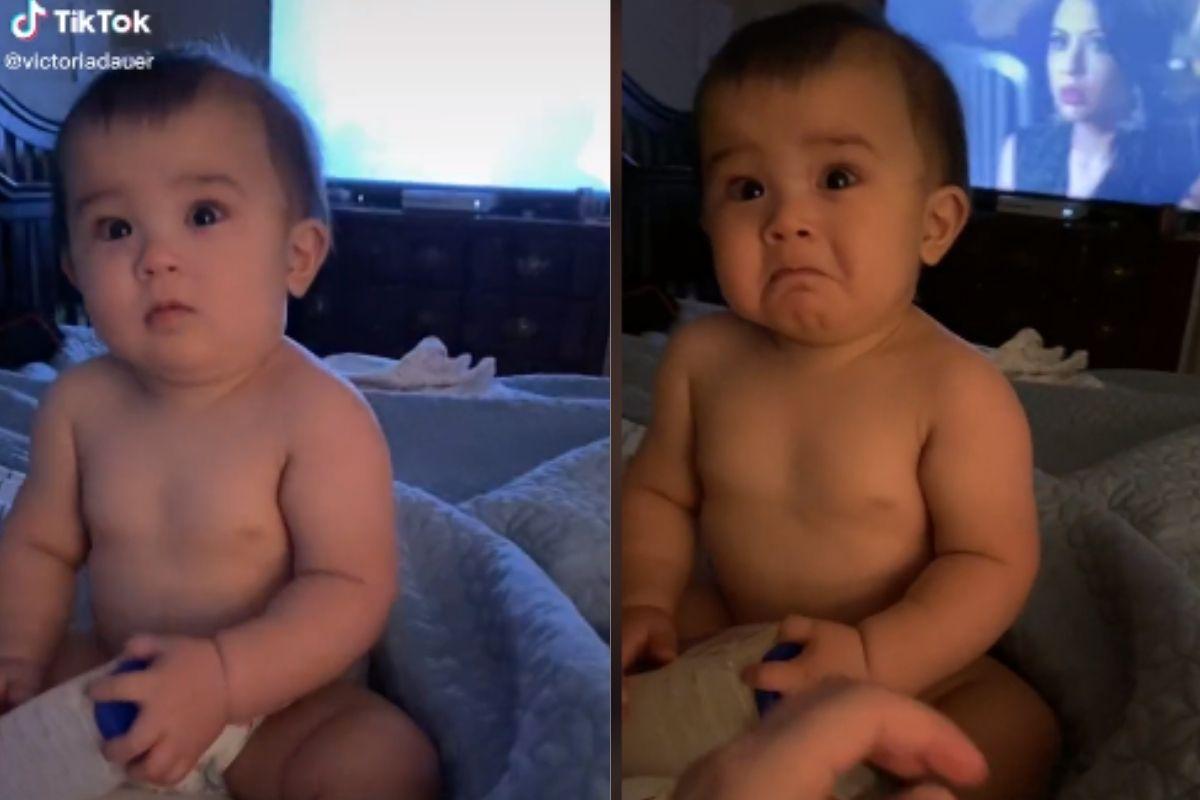 Bebê chora ao ver mãe colocar óculos