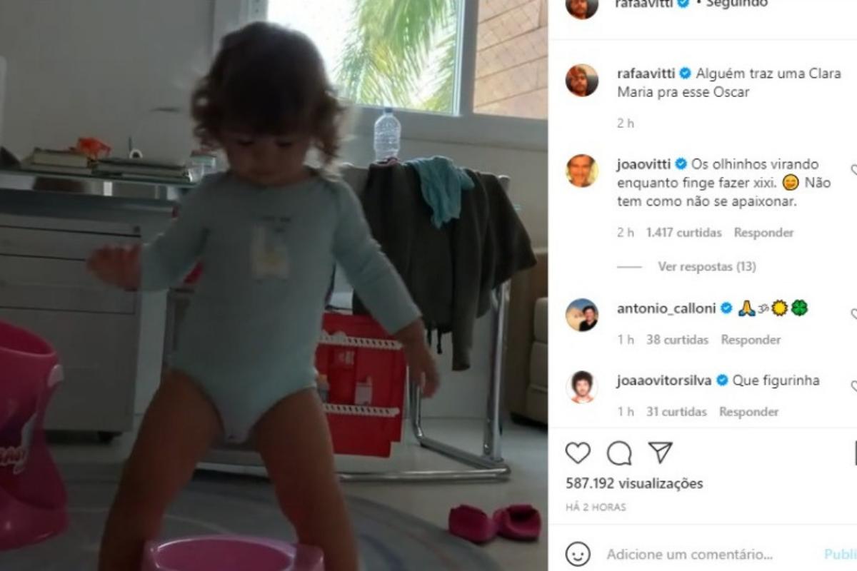 Clara Maria divertiu Rafa Vitti com a performance (Foto: Reprodução / Instagram)