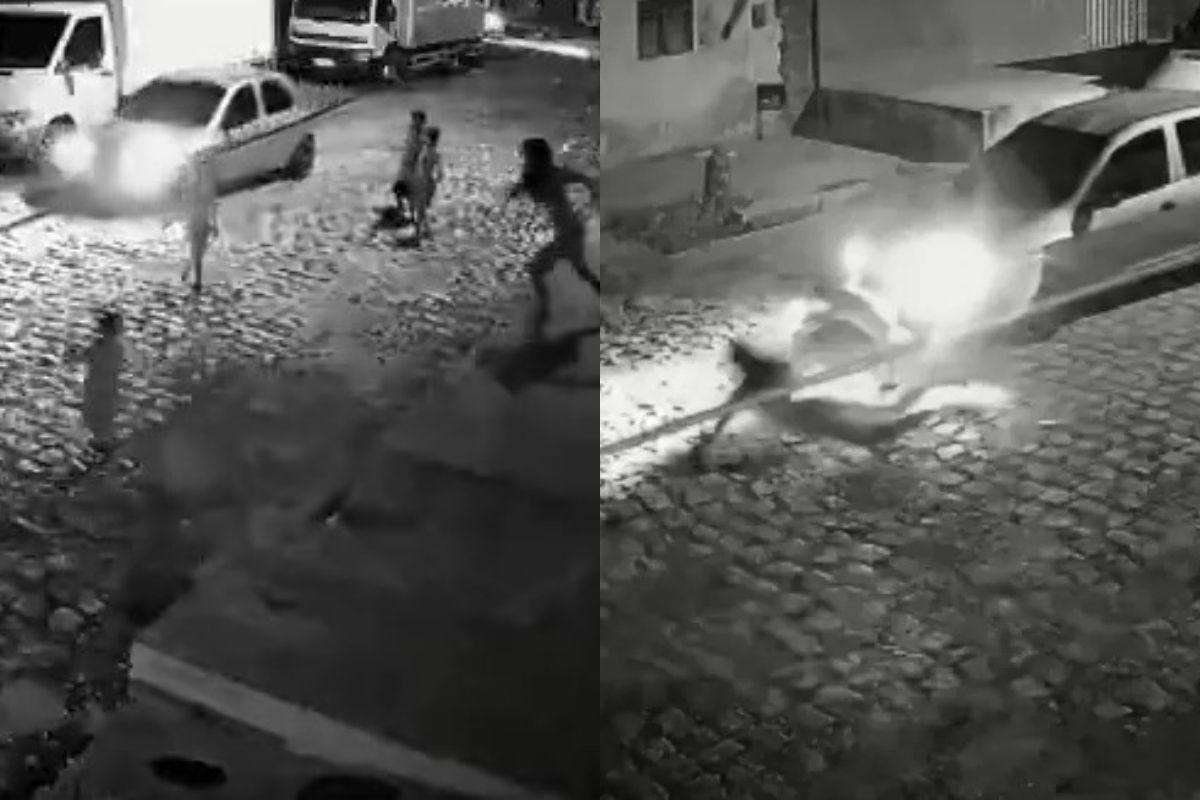 A mãe correu e conseguiu salvar o filho de ser atropelado pelo carro