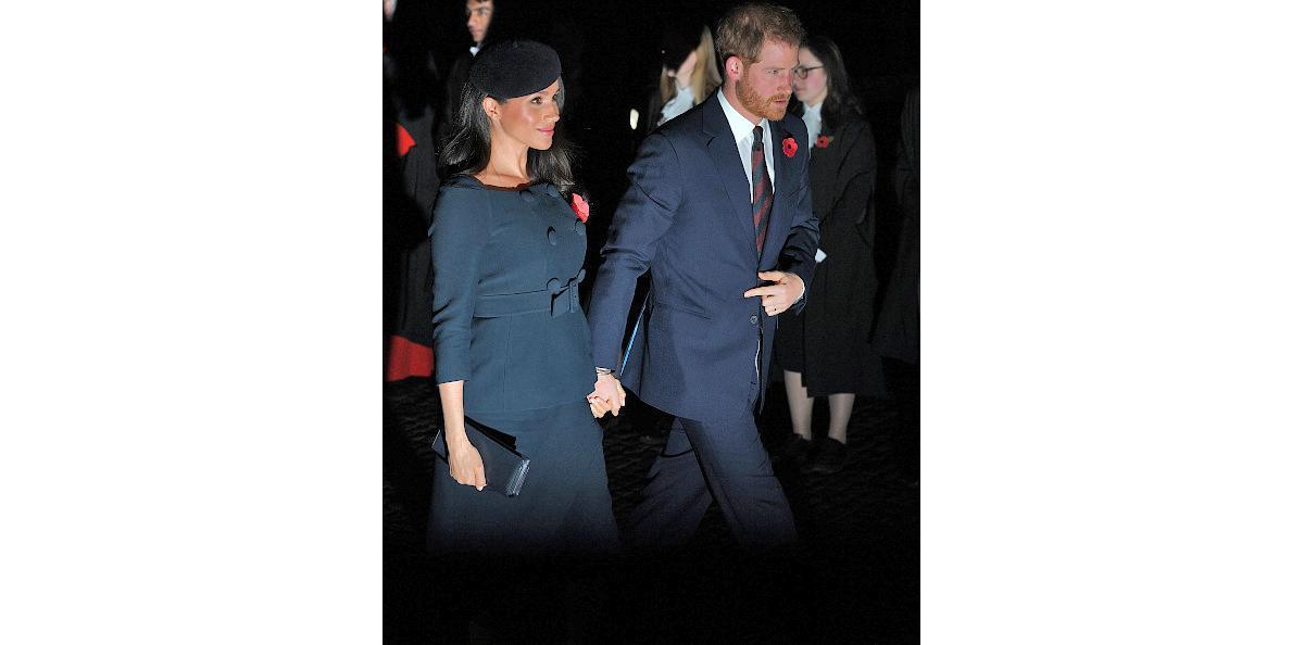 LONDON, ENGLAND - NOVEMBER 11: Prince Harry, Duke of Sussex and Meghan, Duchess of Sussex attend a service marking the centenary of WW1 armistice at Westminster Abbey on November 11, 2018 in London, England. The armistice ending the First World War between the Allies and Germany was signed at Compiègne, France on eleventh hour of the eleventh day of the eleventh month - 11am on the 11th November 1918. This day is commemorated as Remembrance Day with special attention being paid for this year?s centenary. (Photo by Leon Neal/Getty Images)