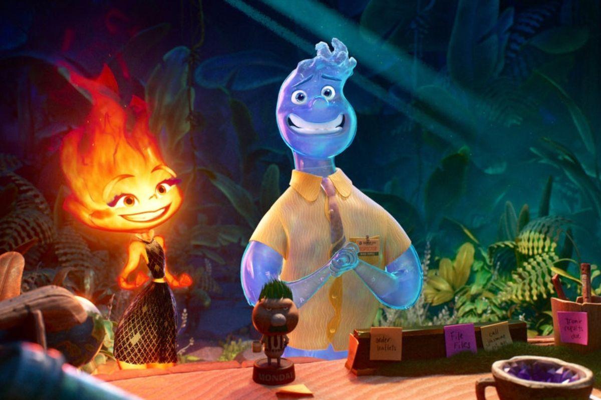 Filme Elementos - personagens Faísca e Gota