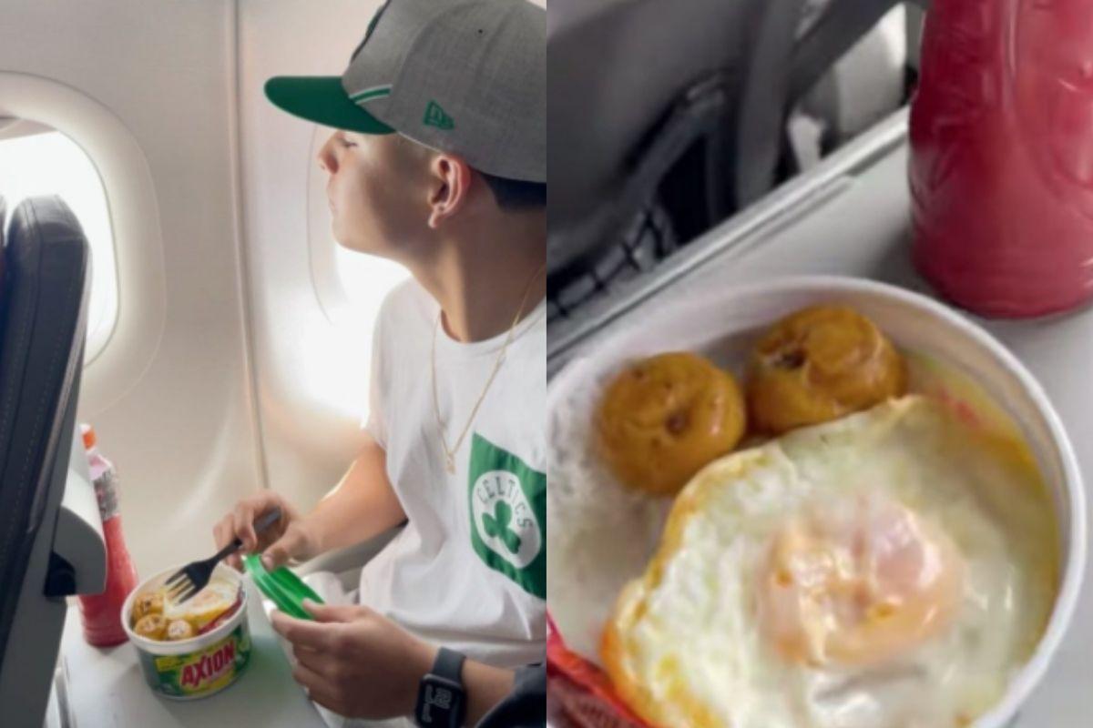 Mãe manda marmita para o filho comer no avião